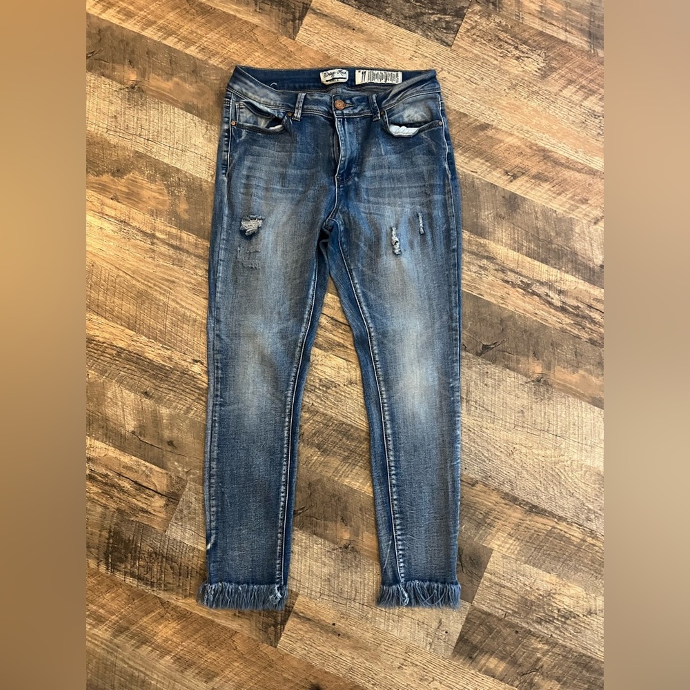 Indigo Rein Women's Distressed Skinny Jeans - Dark Blue